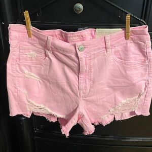 American Eagle Outfitters Pink Distressed Denim Shorts